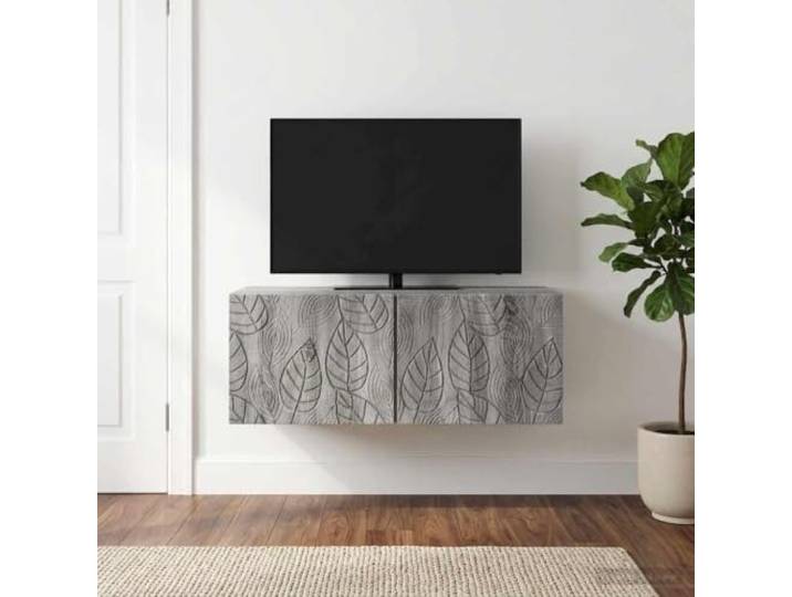GKMBCVDFR Wandmontierter TV-Schrank 98x41x30 cm Grau Sonoma Holzwerkstoff Wandmontage, 90°-Scharniere, Holzwerkstoff, Grau Sonoma, vielseitig nutzbar