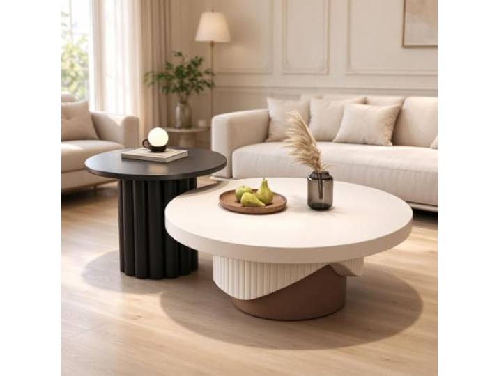 Moderner Couchtisch mit Zwei Ebenen und Satztisch-Design Holzplatten mit Hochglanzlack, Couchtisch modern für Wohnzimmer, Apartments und Leseecken mit flexiblem Tischlayout