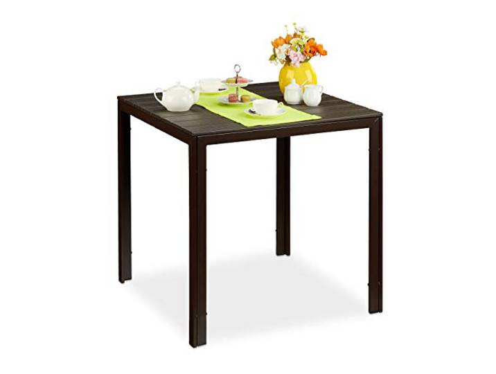 Relaxdays Gartentisch quadratisch, Holzoptik, 74,5x77,5x77,5cm, braun Esstisch Garten
