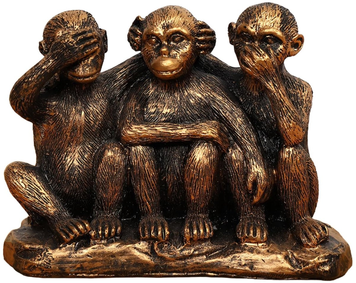 Dailygoods Standbeeld 3 Wijze Apen - Bronzen Gecoate Hars - Decoratief Beeldje voor Woondecoratie