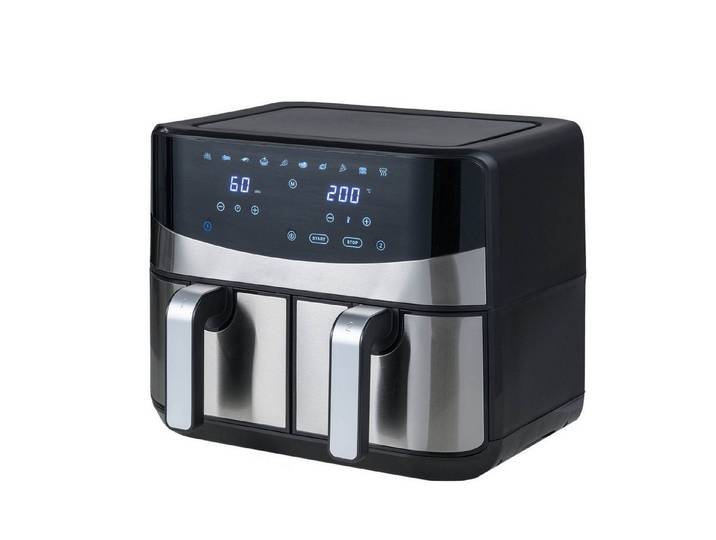 KOMFOTTEU Heißluftfritteuse, 2100 W, 8 L Airfryer aus Edelstahl mit 2 Kammern, 10 Programmen, 40-200°C