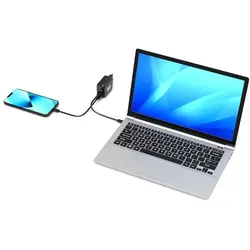 Port Designs Alim USB 65W Techno GaN USB A + USB C sans câbles (65 W, 2 Ports), USB Ladegerät, Schwarz