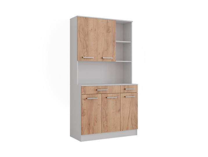 Vicco Küchenbuffet Raul Weiß/Goldkraft Eiche 100.1 x 188.5 cm mit 5 Türen & 2 Schubladen, Eichefarben, Weiß, Holzwerkstoff, Rechteckig, 100.1x188.5x46 cm, Küchen, Küchenmöbel, Küchenschränke, Küchenunterschrank