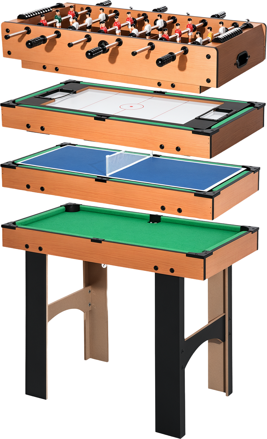 Altro Tavolo Multigioco 4 In 1 Con Calcio Balilla, Hockey Da Tavolo, Ping Pong E Biliardo In Mdf, 92x78x80cm