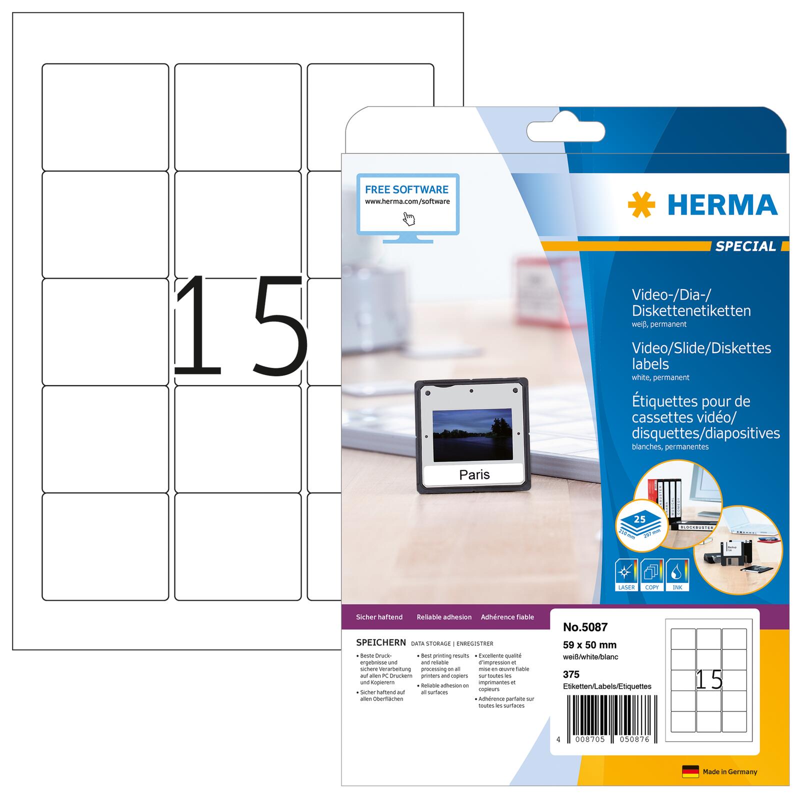 HERMA Disketten-Etiketten 59,0 x 50,0 mm, weiß 5087