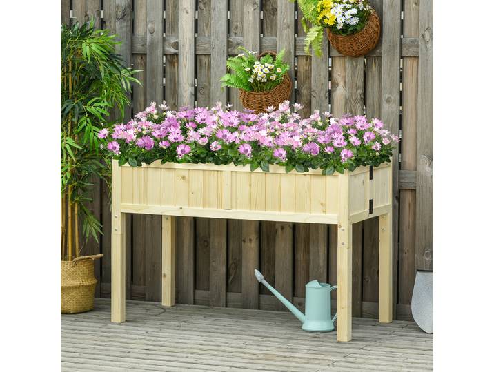 Outsunny Bac Potager Surélevé Bois 115x56x76cm avec Drainage