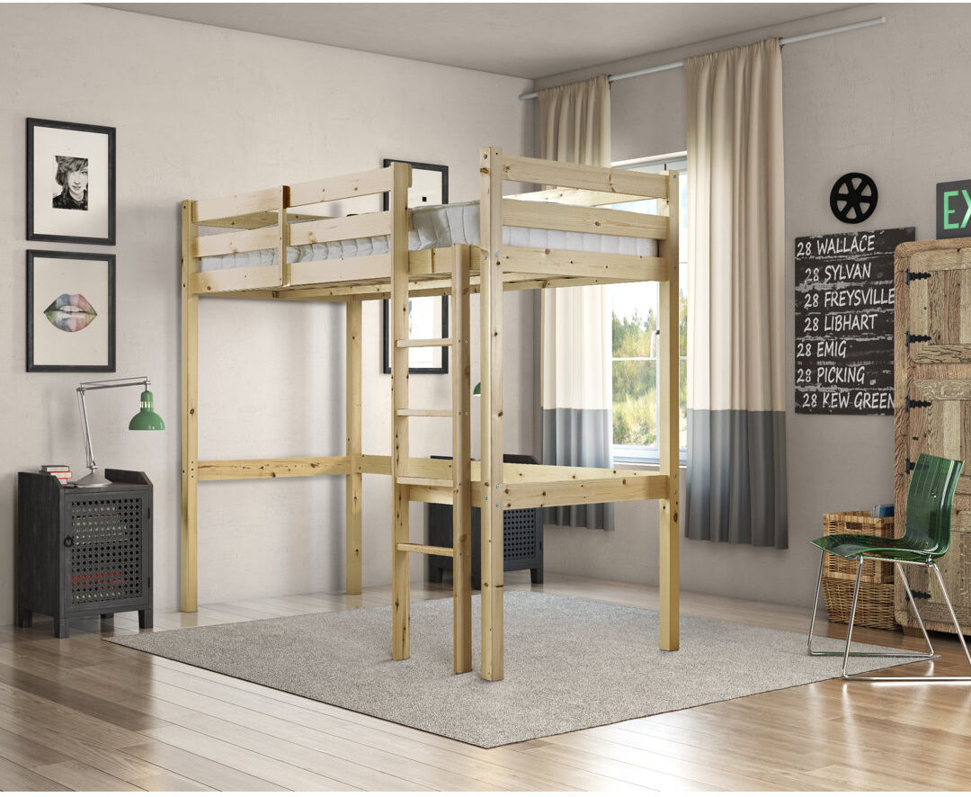 Just Kids Luna Solid Pine Heavy Duty Sleeper Loft Bunk Bed Clear Small Single (2'6)