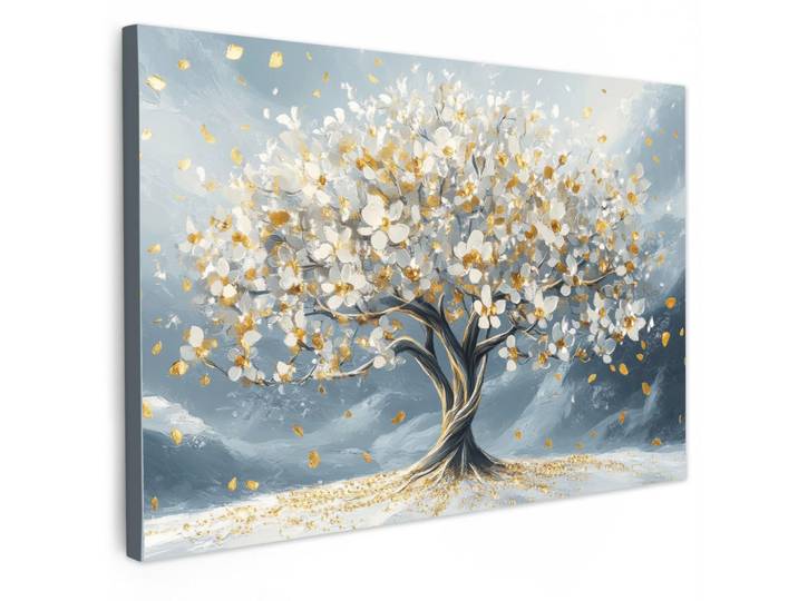 MuchoWow Leinwandbild Baum - Winter - Baum des Lebens - Modern - Gold Groß 140x90 cm, Goldfarben, Kiefer, Rechteckig, 140x90 cm, gerahmt, Bilder & Rahmen, Bilder, Leinwandbilder