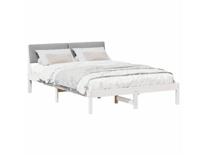 KTHLBRH Bettgestell weiß hellgrau 135 x 190 cm Massives Kiefernholz, gepolstertes Kopfteil, feste Latten, modernes Design