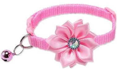 Uplift Treasures Floral Bow Pet Collar With Bell pink