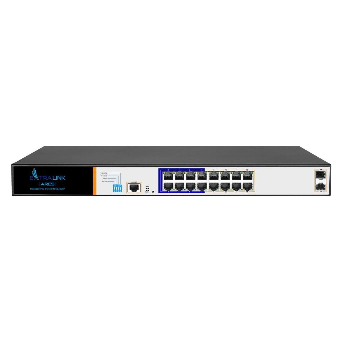 Extralink EX.3807, Managed, L2, Gigabit Ethernet (10/100/1000), Gigabit Ethernet, Power over Etherne (16 Ports) (EX.3807)