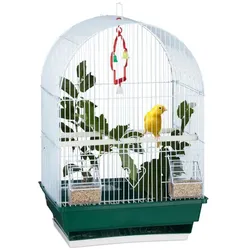 Relaxdays Kleiner Vogelkäfig mit Zubehör Weiß,Dunkelgrün
