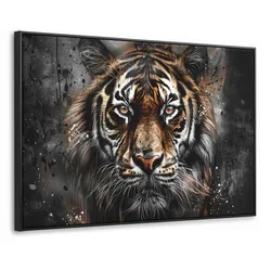 LEINWAND Bilder mit Rahmen - Tiger - Tiere - Porträt - Luxus - Schwarz - 90x60