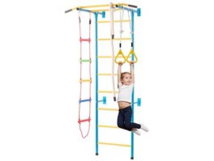 VEVOR Sprossenwand Turnwand Klettergerüst für Kinder (ab 3 Jahren), 5-in-1-Set mit schwedischer Leiter aus Karbonstahl, Klimmzugstange & Strickleiter & Turnringen 100 kg belastbar mehrfarbig
