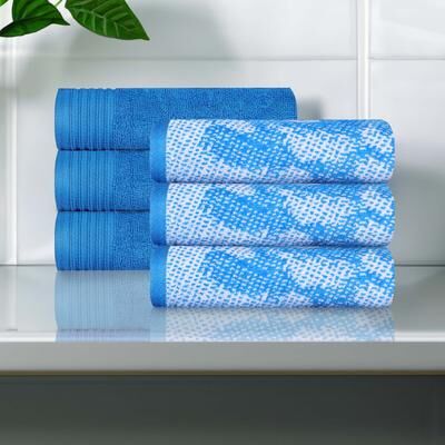 Superior Marble & Solid Jacquard Cotton 6-Piece Hand Towel Set - Absorbent Quick Dry Bathroom Towels