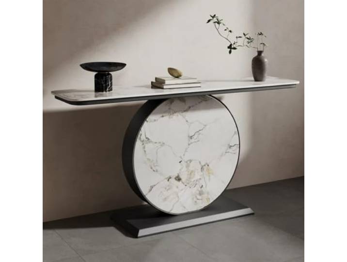Weiwehome Schmaler Konsolentisch mit Sinterstein-Platte & Metallgestell Sinterstein-Oberfläche, platzsparend, stabiler Metallrahmen, modernes Design(Black C,59.1in*11.8in*31.5in)