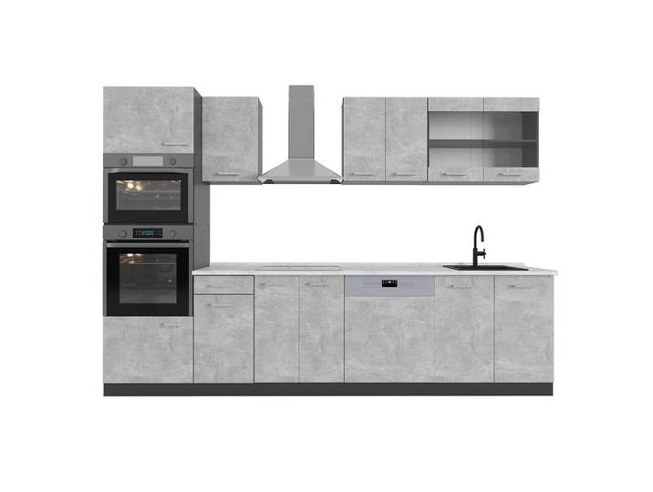 Vicco Küchenzeile R-Line Beton 300 cm mit Hochschrank, AP Marmor, Grau, Anthrazit, Küchenblock,Rechteckig, 300x206.8x60 cm, Küchen, Küchenzeilen & Küchenblöcke, Küchenzeilen, Küchenzeilen ohne Geräte