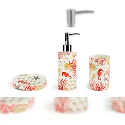 Set 3 Badaccessoires Excelsa Coral Keramik Mehrfarbig Seifenspender, Seifenschale, Becher