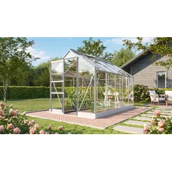 Vitavia Gewächshaus Eris 6200 inkl. 1 Dachfenster, Regenrinnen, Stahlfundamentrahmen - 6,2 m2 3 mm Einscheibensicherheitsglas schwarz