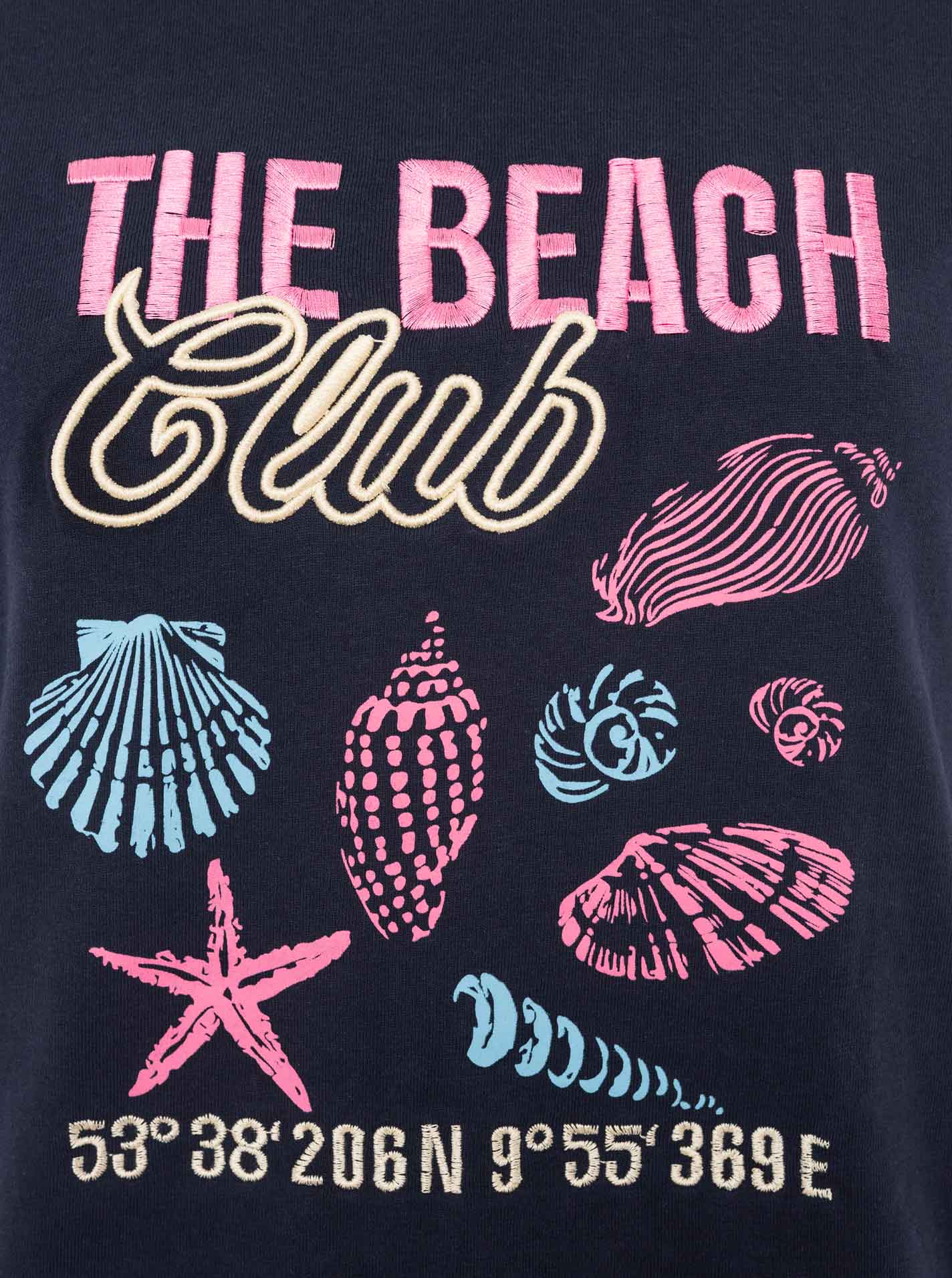 T-Shirt ZWILLINGSHERZ "Beach", Damen, Gr. XL, marine, Web, Obermaterial: 95% Baumwolle, 5% Elasthan, bedruckt, bestickt, kontrastfarbene Details, unifarben, bequem hüftbedeckend, Rundhals, gerader Abschluss, Shirts T-Shirt, Rundhals, großes maritimes Moti