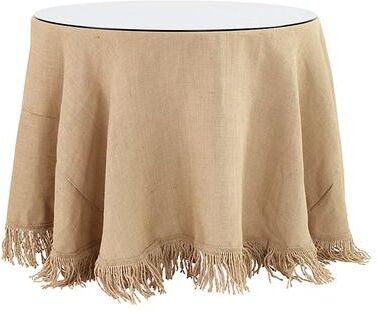 "Essential Skirted Side Table - Fringed Natural Burlap, 30"" x 24"" - Ballard Designs"