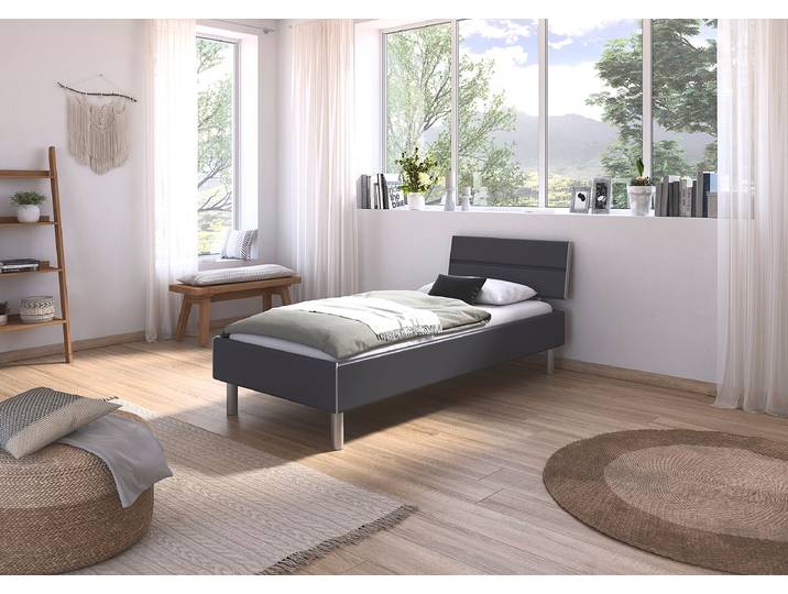 Bettgestell Mavi 90 x 200cm Spanplatte, lackiert Grau/Graumetallic
