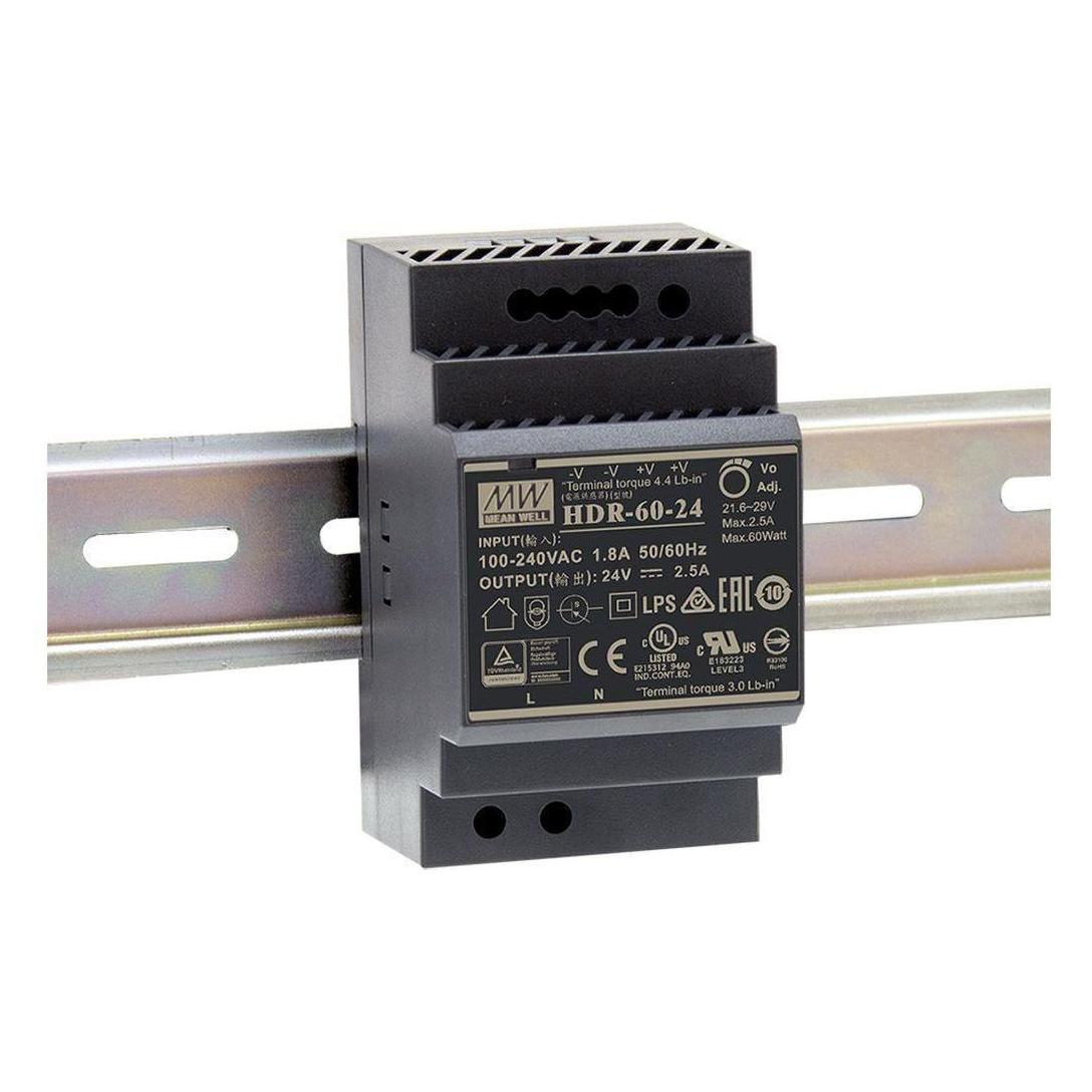 MeanWell INDUSTRIE-NETZTEIL - 1 AUSGANG - HUTSCHIENENMONTAGE - 60 W - 24 V - 2.5 A (HDR-60-24)