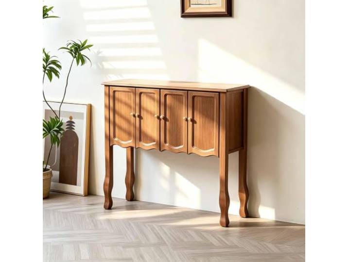 KAFHGEIN Konsolentisch Schmal aus Massivholz mit Aufbewahrungsschrank Konsolentisch aus Massivholz mit Aufbewahrungsschrank und platzsparendem Design für Flur, Eingangsbereich, Eingang und Foyer