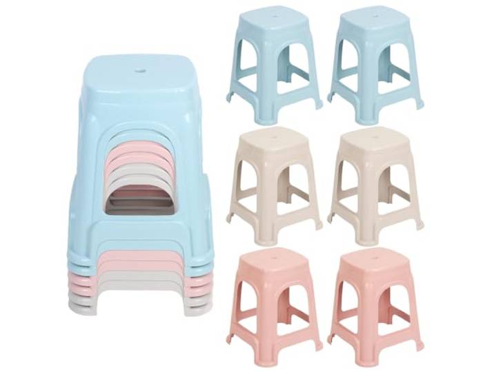 Stapelbare Hocker, Kunststoff, Klassenzimmerstühle, runde Hocker, 6er-Set Robuste Polypropylen-Hocker mit stapelbarem Design für einfache Lagerung in Klassenzimmern und Arbeitsbereichen. Verschiedene