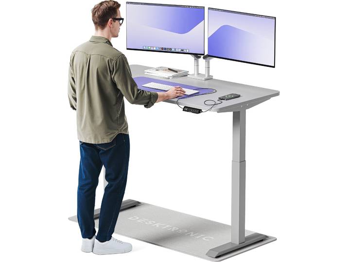 Desktronic HomeOne Bureau électrique réglable en hauteur 140x70cm gris/gris avec fonction mémoire\, technologie anti-collision\, ports de charge USB-A et USB-C