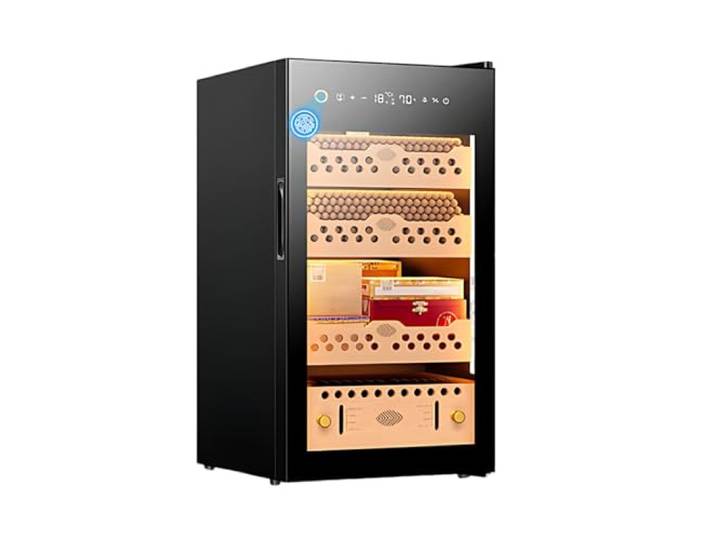 Lissontine Humidor Befeuchter Elektronisch Mit Touchscreen Und Zedernholz, Zigarrenschrank Mit Glastür Und Feuchtigkeitskontrolle Für Die Perfekte Zigarrenreifung 70Lx400Counts
