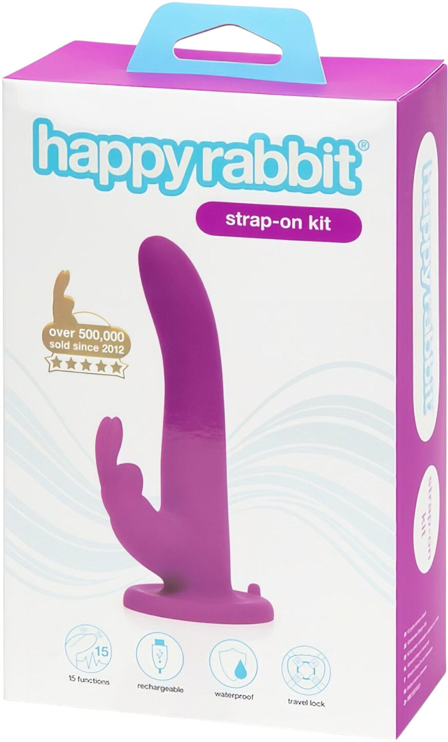 Happyrabbit Strap-On - rabbit-style strap-on vibrator with clitoral arm (purple)
