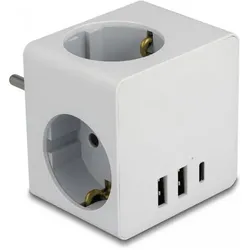 Delock, Steckdosenleiste, Steckdosenwürfel 3-fach mit Kindersicherung und USB Ladegerät weiss (3x, CEE 7/3, USB-A, USB-C)