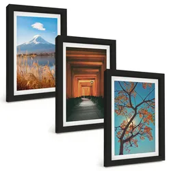 BILDER SET 3er Set - 20x30 cm Schwarzer Rahmen - Japanische Naturlandschaften