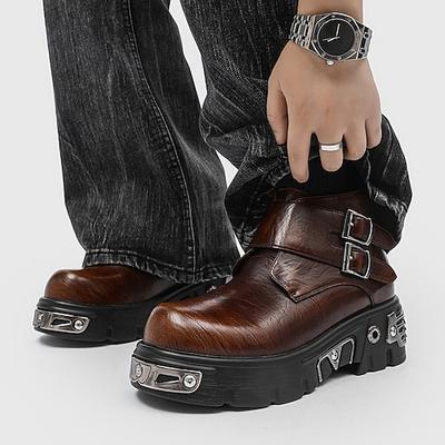Herren Stiefel Bikerstiefel Spaziergang Punk Vintage Lässig Mikrofaser Bequem Rutschfest Warm Stiefeletten Loafer Braun Herbst Winter