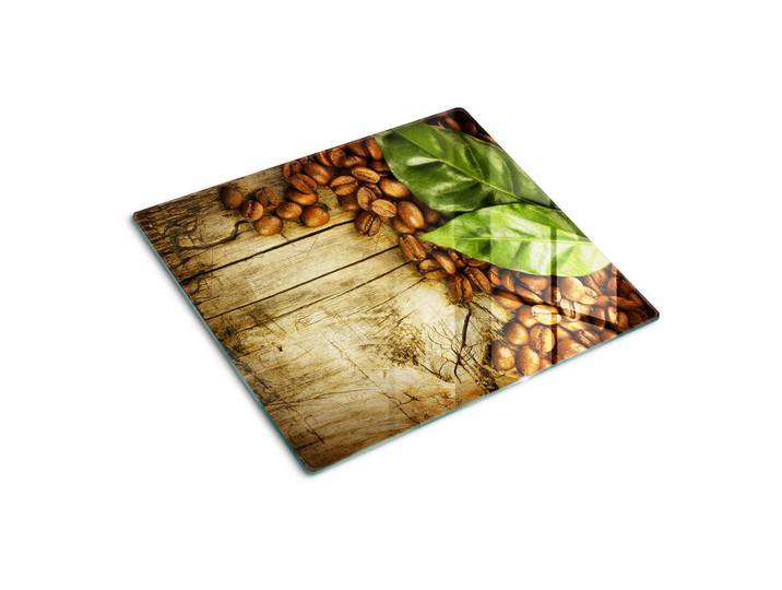 Tulup Glasplatte 60x52 cm Kaffee Lorbeerblatt, Grün, Glas, 60x0.4x52 cm, Küchen, Küchenelektrogeräte, Herde, Herdabdeckplatten