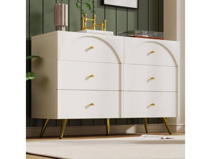 Commode avec 6 tiroirs buffet Blanc crème