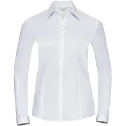 Russell Collection Taillierte Herringbone Bluse  Langarm, white, L