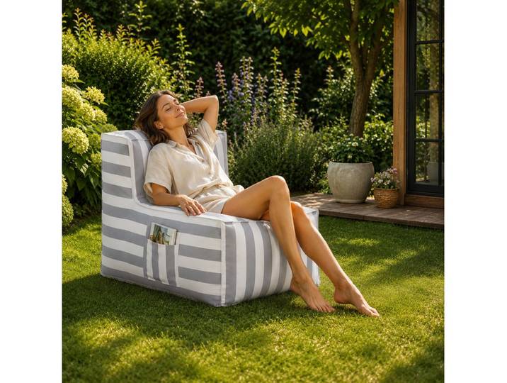 Muffo Sitzsack SOFT Outdoor Sitzsack Sessel gestreift, Loungesessel für Garten (Sitzsack), wasserabweisend, wetterbeständig, UV-beständig, Outdoor-geeignet