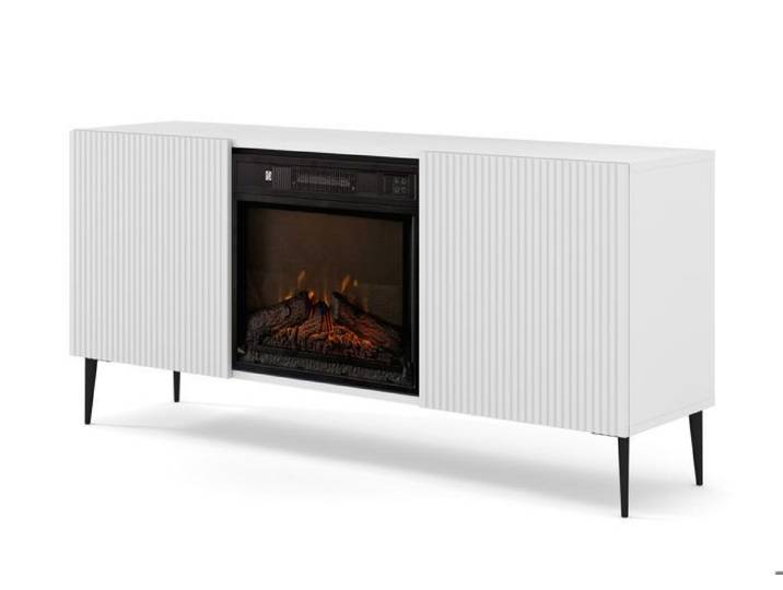 Meuble TV RAVENNA 2D 170 cm avec cheminée électrique blanc mat
