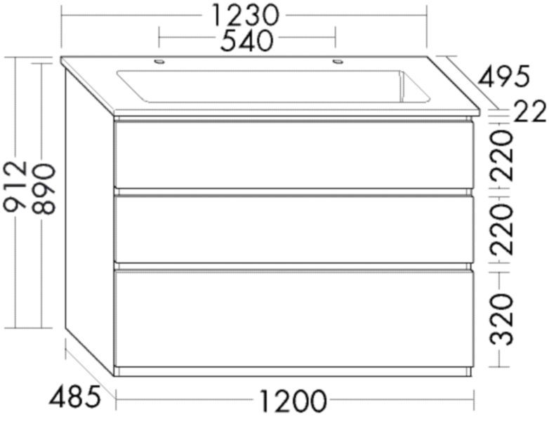 Burgbad Keramik Waschtisch+Waschtischunterschrank Lin20Lack Hochglanz Perlgrau Hochglanz/Alpinweiss SGHK123F6518C0001