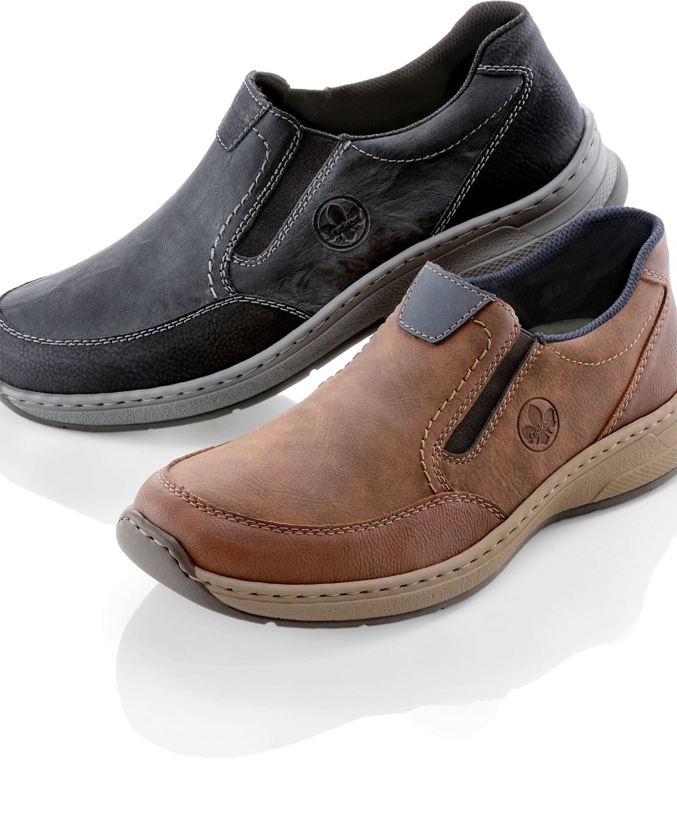 Slipper RIEKER, Herren, Gr. 47, Textil, schwarz (graphit), Lederimitat, Basic, Schuhe Slipper graphit 47, Textil