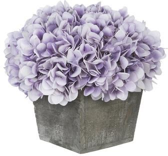 House of Silk Flowers Faux Hydrangea in Grey Washed Wood Cube Planter