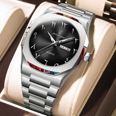 Uplifted Goods Mens Military Style Watch With Weekday Calendar And Waterproof Design silver Black Face