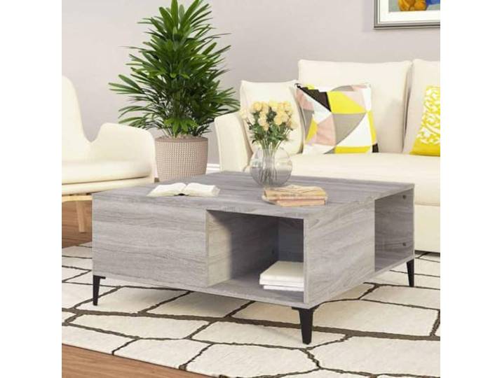 HEFZGDB Couchtisch Grau Sonoma 80x80x36,5 cm Holzwerkstoff mit Stauraum Fächern minimalistisches Design Robustes Möbelstück