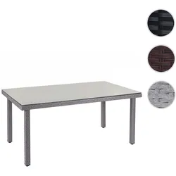 Poly-Rattan Gartentisch Cava, Esstisch Tisch mit Glasplatte, 160x90x74cm ~ grau