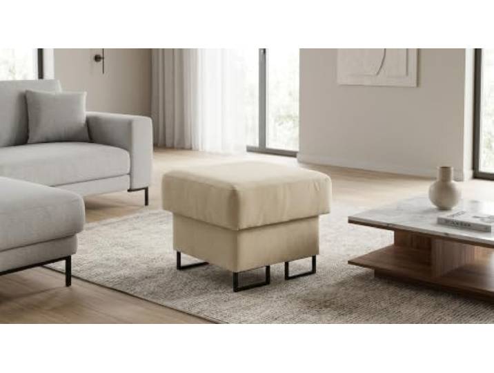 Family Meble Polsterhocker Savio Royal Aura – Fußhocker mit Stoff-Bezug und Stauraum – Hellbeige · Royal 1