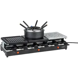 Klarstein Fonduelette XL 3-in-1 Raclettegrill Fondue Naturstein 1650W 12 Pers Schwarz