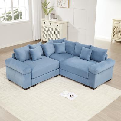 3-Seat Convertible Cloud Corduroy Modular Sofa with 10 Throw Pillows