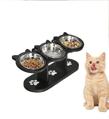 Inspire Essentials Elevated Cat Feeding Station With Stainless Steel Bowls And Solid Wood Stand a